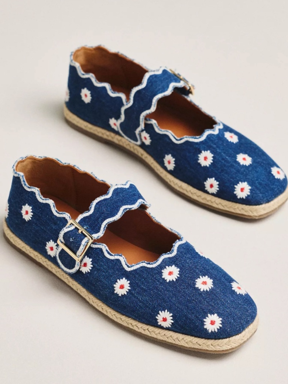 New in Box Maeve for Anthropologie Scalloped Edge Espadrille Mary Jane Flats - Picture 2 of 3